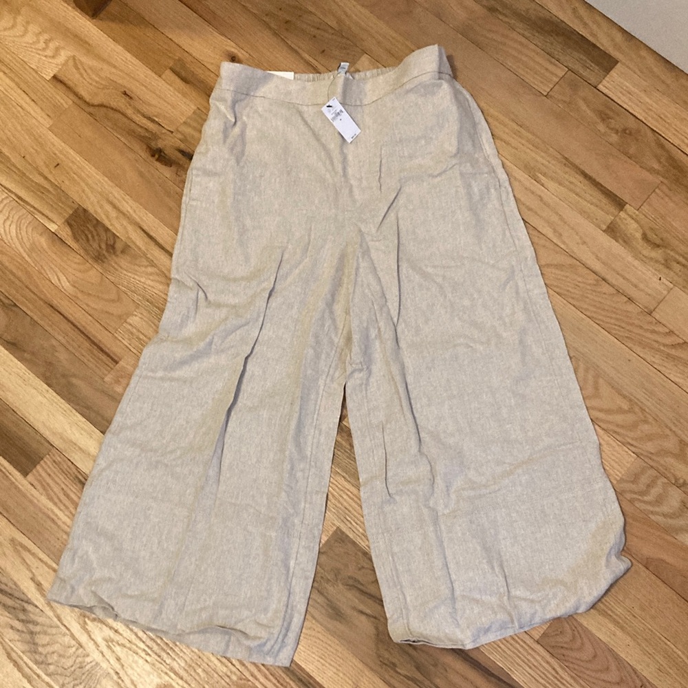 Banana Republic Linen Wide-Leg Cropped Pants - Cream